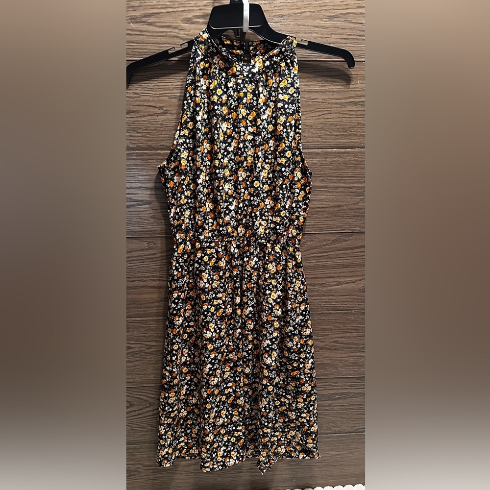 SHEIN Black Floral Halter Dress with Yellow & White Flowers